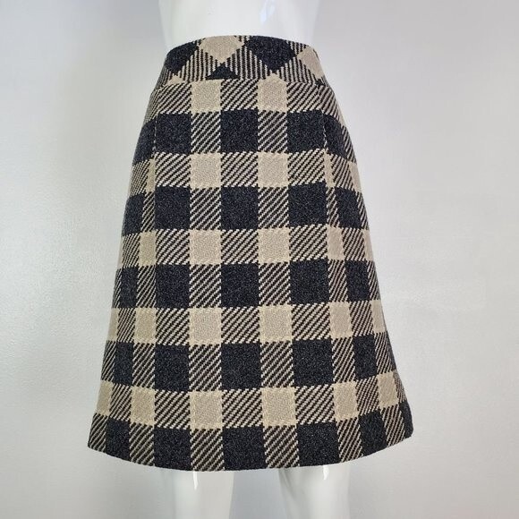 Vintage 90's Talbots Black & Cream Gingham Wool Skirt - Picture 1 of 8